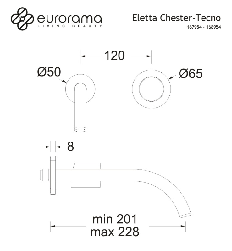Μπαταρία Νιπτ. EURORAMA ELETTA CHESTER 168954-221 επίτοιχη bronze brushed - Image 2