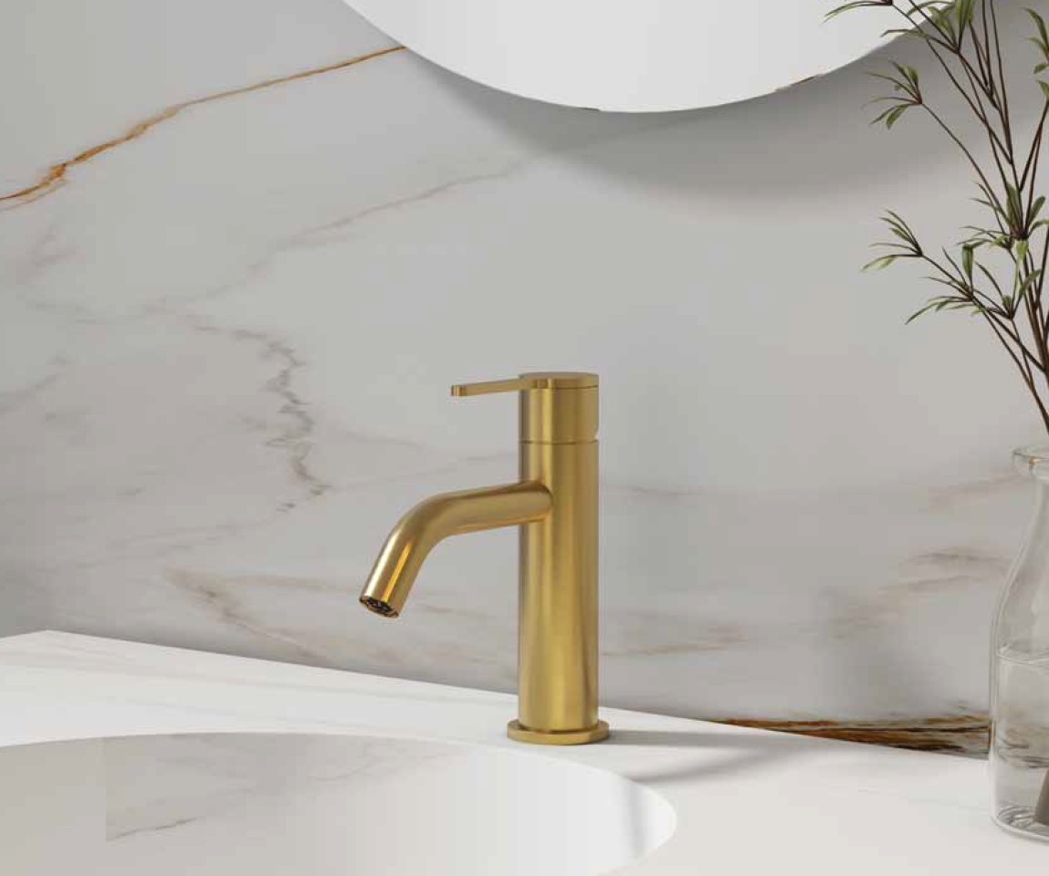 CARLA 690311BG Μπαταρία Νιπτήρος brush gold με βαλβίδα - Image 2
